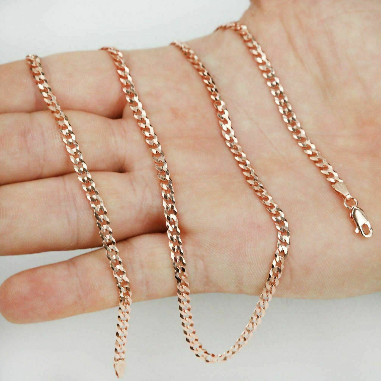 Men’s Women’s 14K Rose Gold Plated Solid 925 Silver Cuban Link Chain 4mm ITALY
