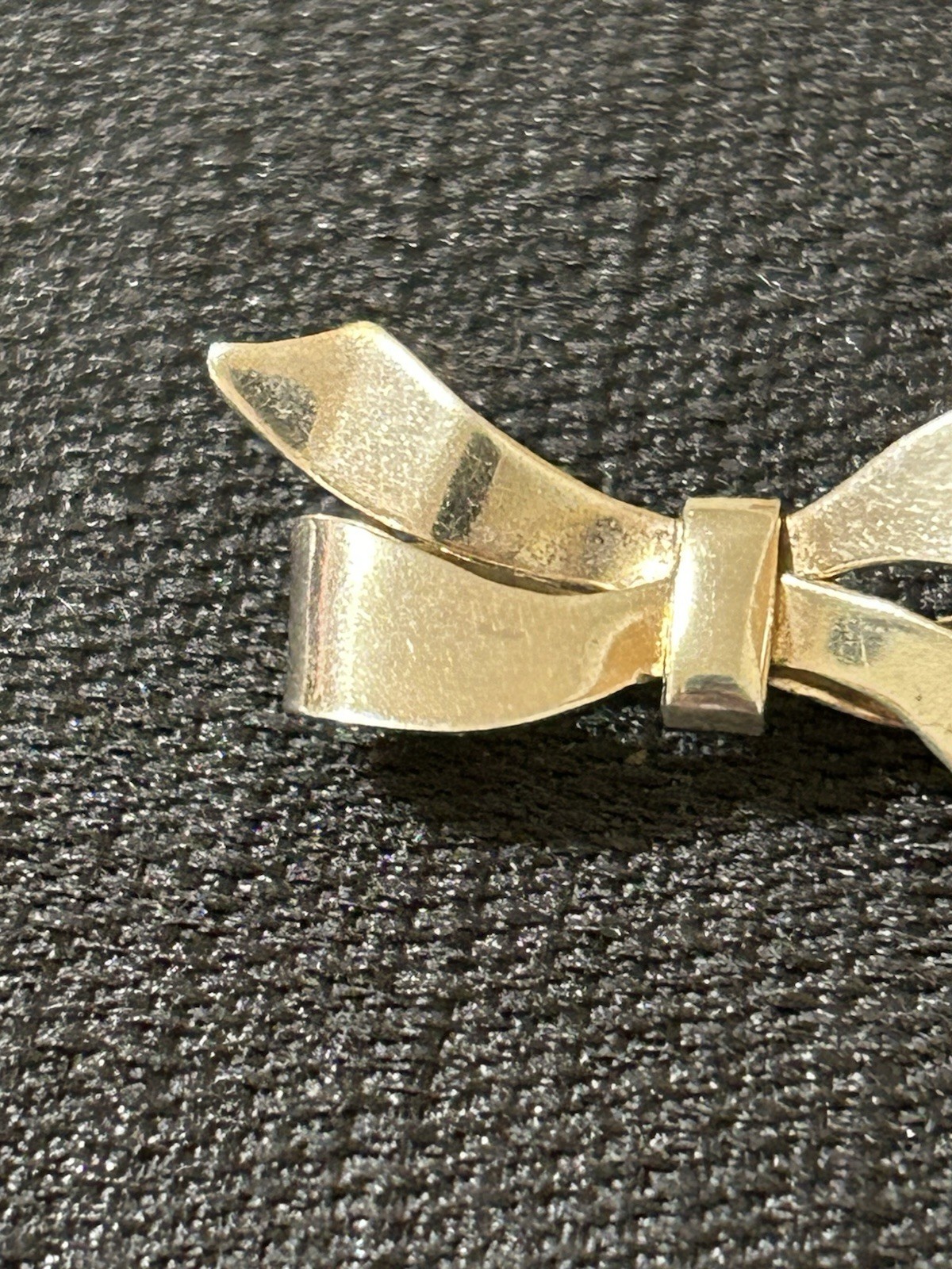 Vintage Very Light Gold Tone Over 925 Sterling Silver Bow Brooch Signed STERLING