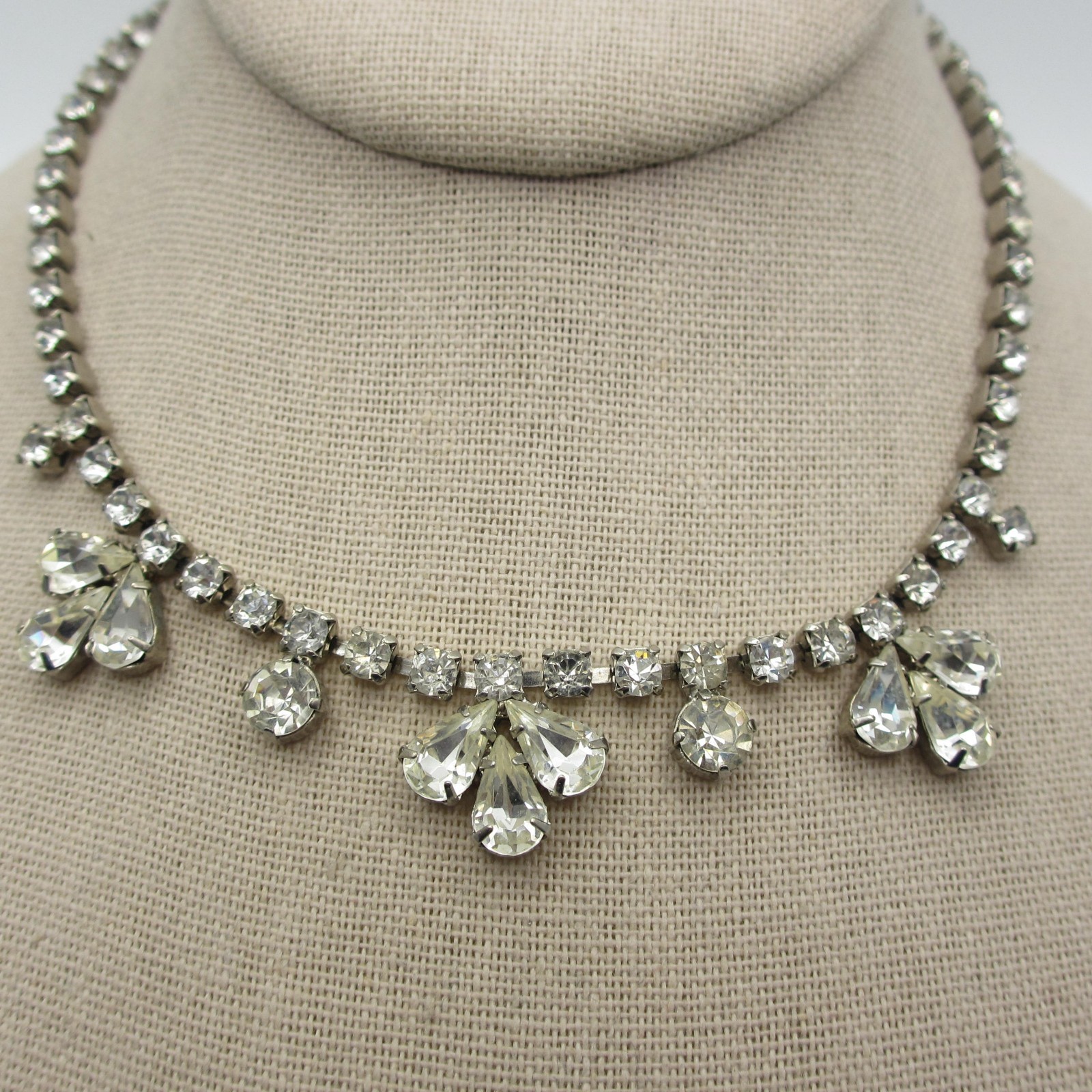 Vintage Art Deco Necklace Rhinestone Bridal Special Occasion Choker 14 Inch