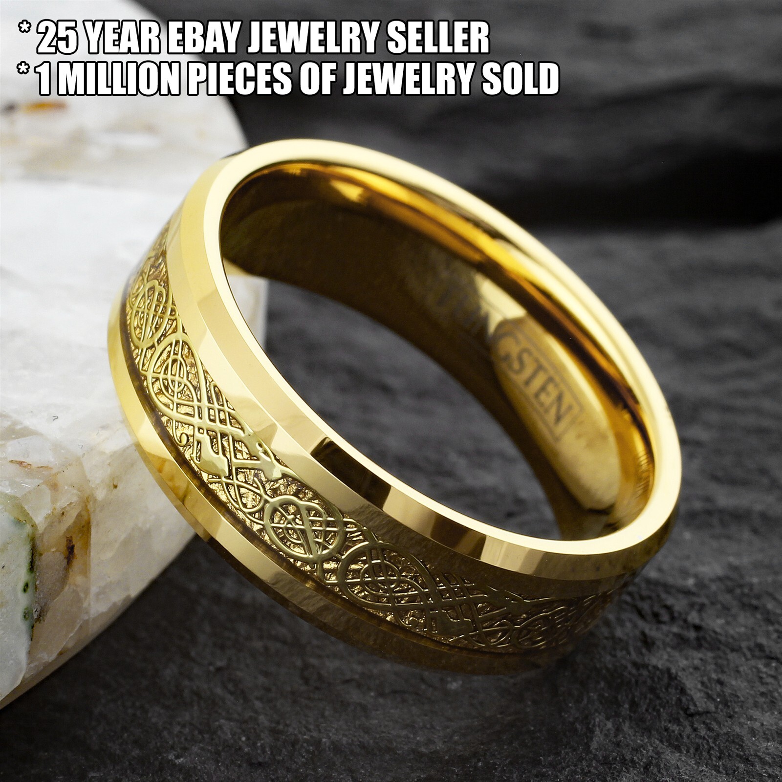 Tungsten Carbide Men’s Gold Plated Celtic Dragon Wedding Band Ring