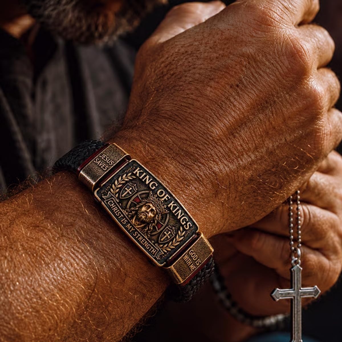 King of Kings Faith Bracelet – Adjustable Christian Wristband Jesus Saves Cross