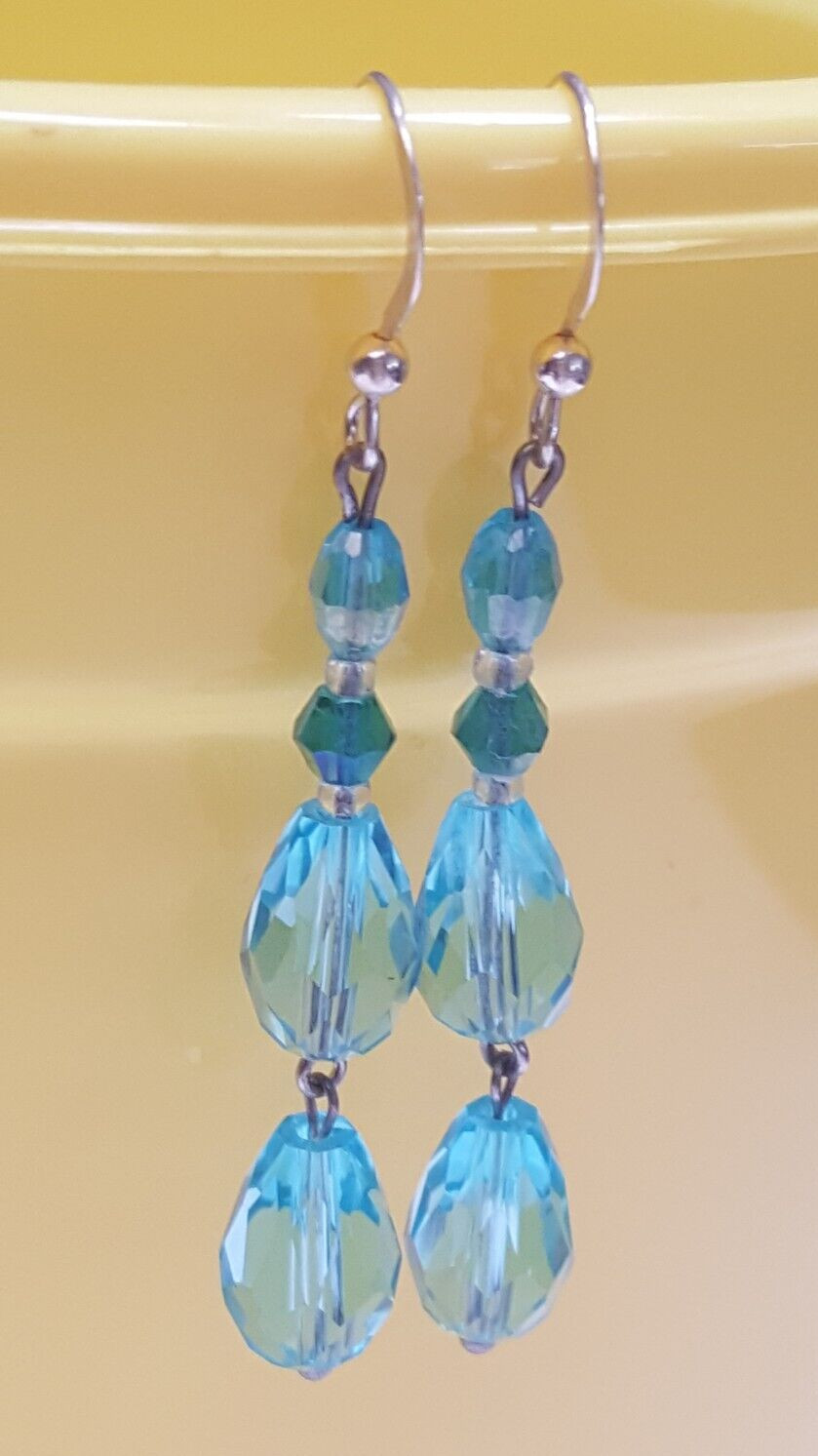 NEW! Handmade in USA- Beautiful Blue Crystal bead dangle earrings- Free Shipping