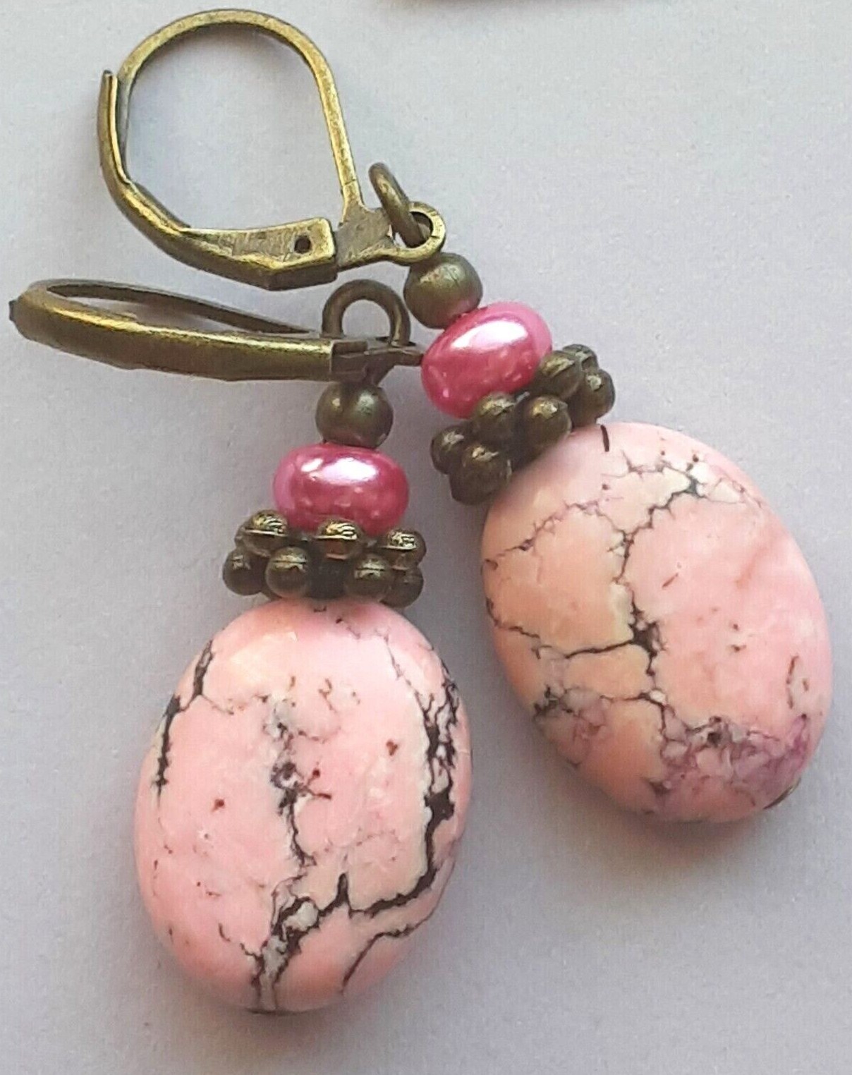 PINK HOWLITE Glass Pearl drop earrings handcrafted SP CHOOSE XX