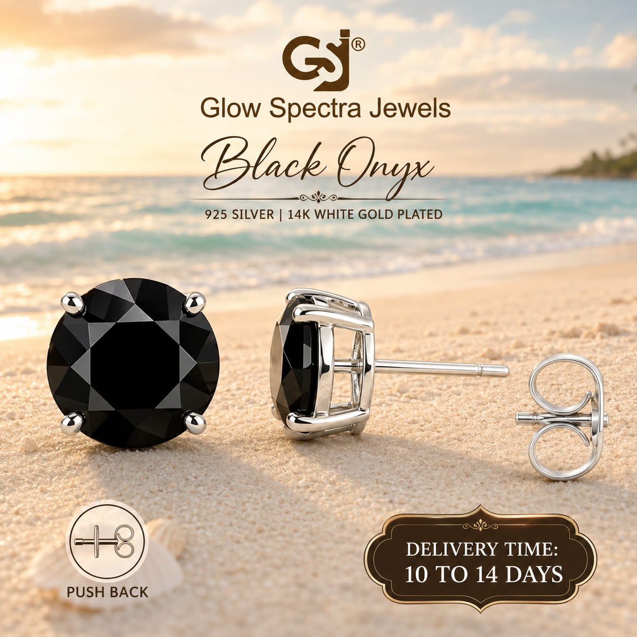2.00CT Solitaire Black Onex Diamond Stud Erring 925 Silver 14k White Gold Plated