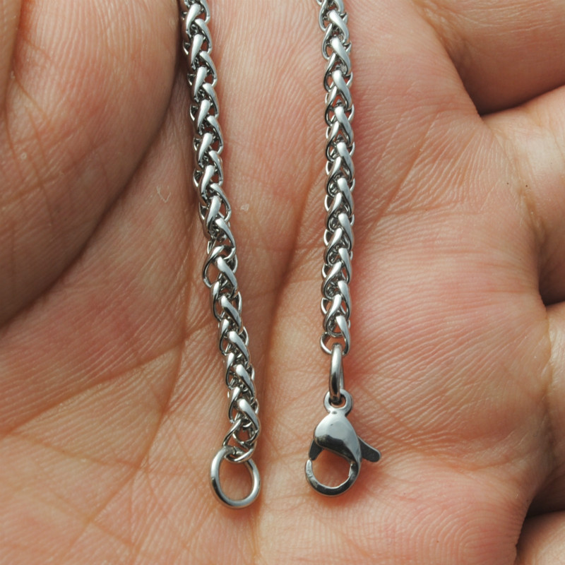 5pcs/lot 2.5/3/4/5/6mm Stainless Steel Wheat Braided Chain Necklace Mens Jewelry