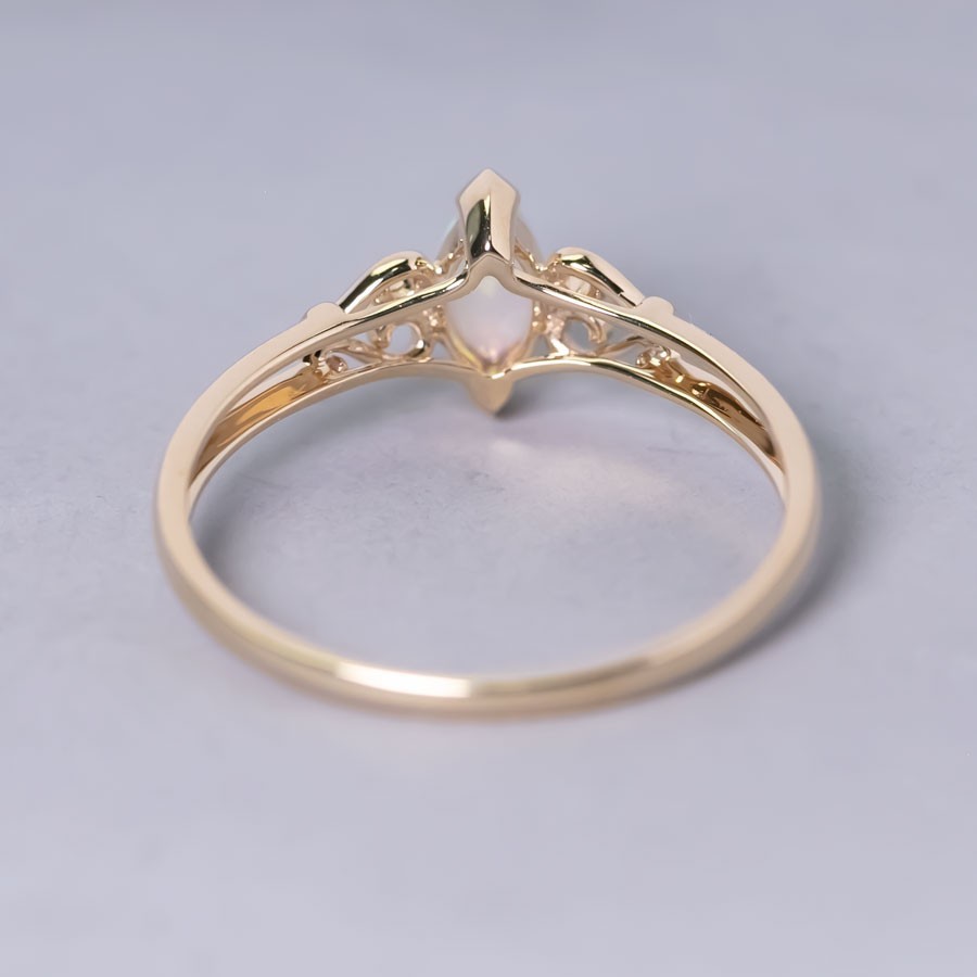 Vintage Inspired Australian Solid Opal Engagement Wedding Ring 14K Yellow Gold