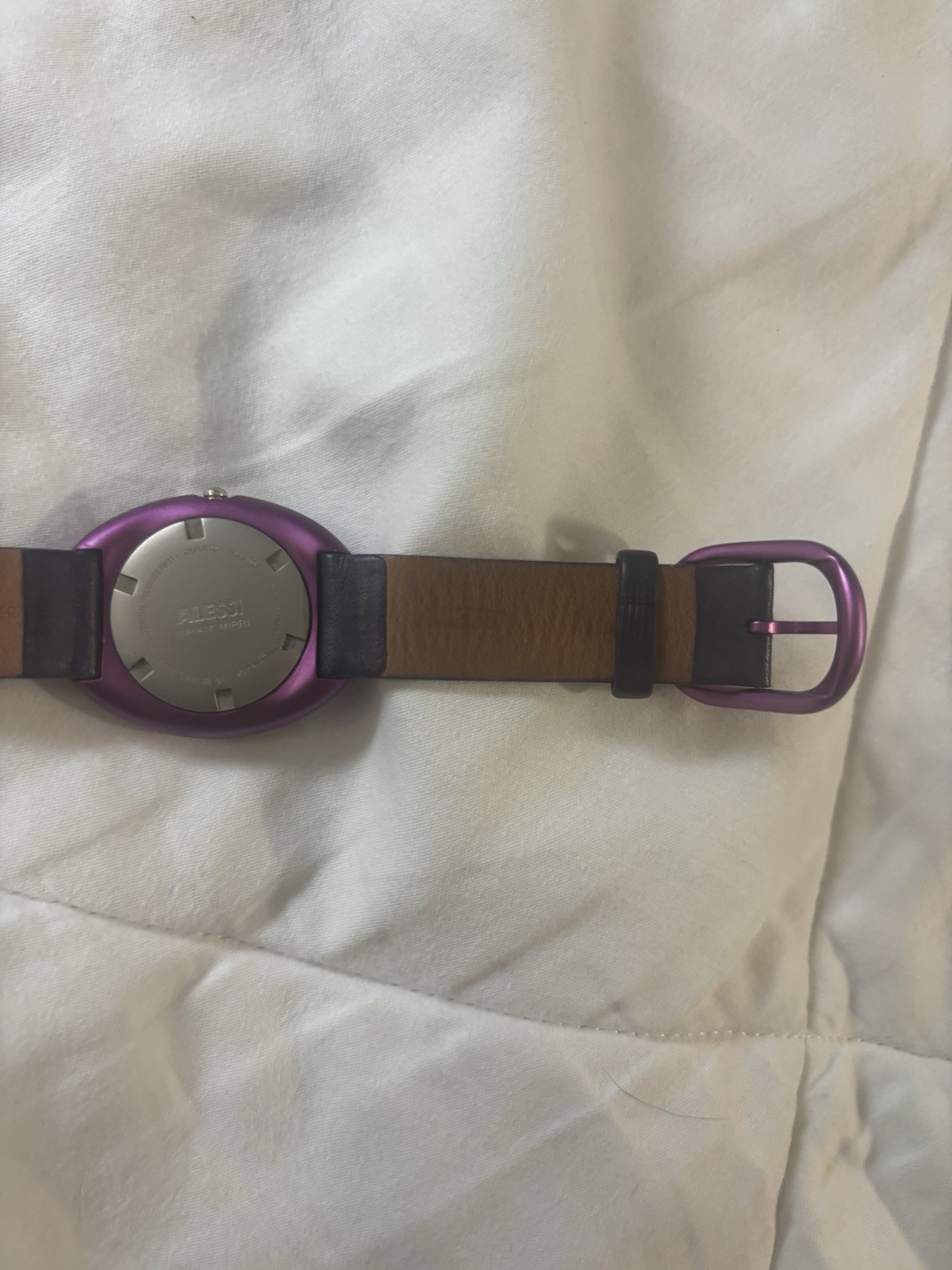 Alessi Women’s Quartz Analog Wristwatch Purple Round Case Dial Blue Leather