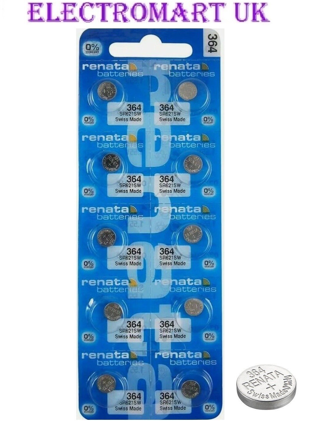 10 X RENATA 364 SR621SW SILVER OXIDE SWISS MADE WATCH BATTERIES 1.55V