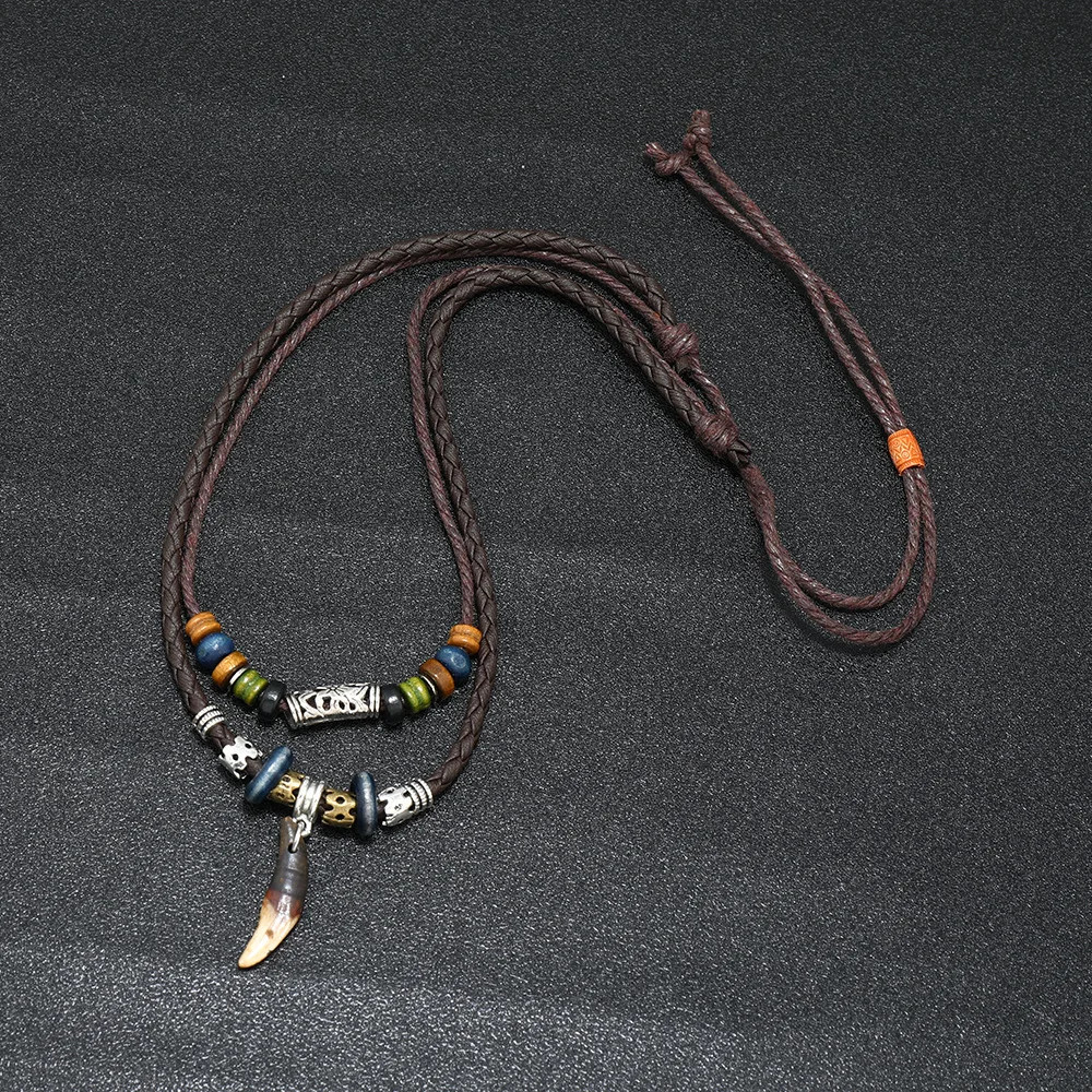 Tibetan Ethnic Necklace Men Indian Bohemian Nepal Mala Beads Tibetan Ox Horn.