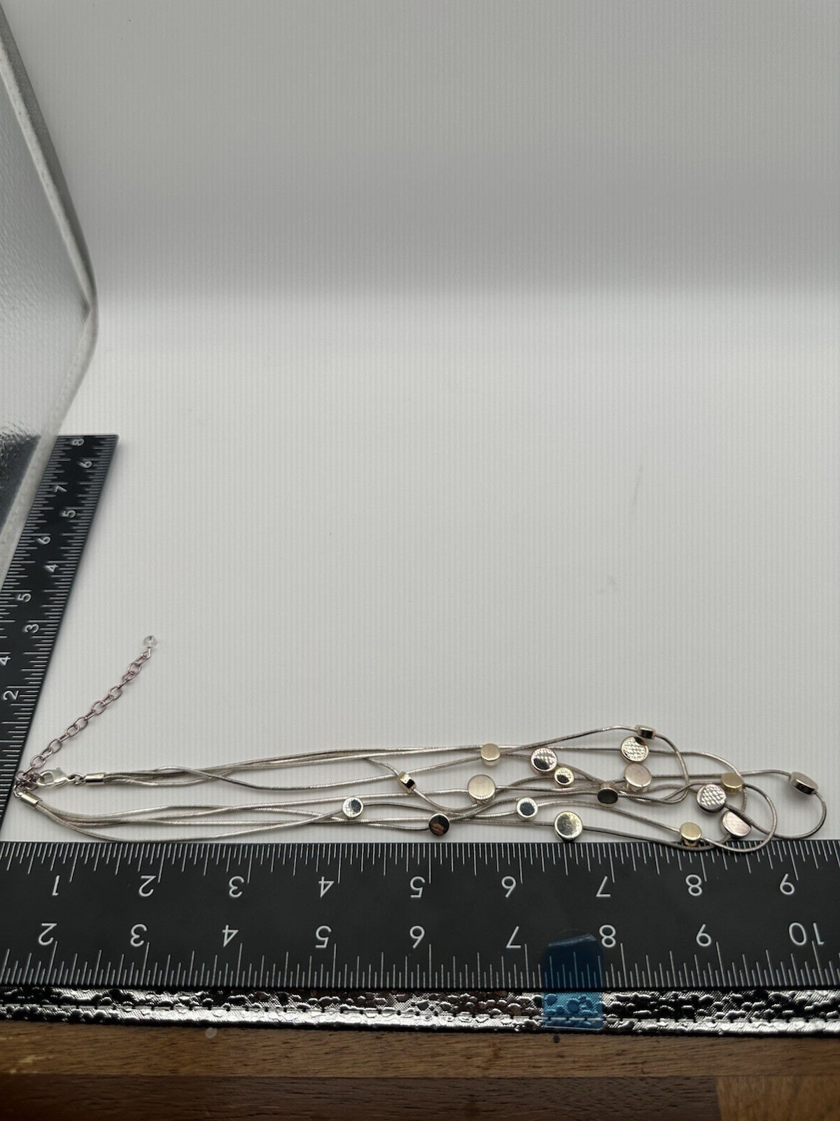 Statement Necklace Silver Tone Layered Station Cable Chain Disc Coin Charms