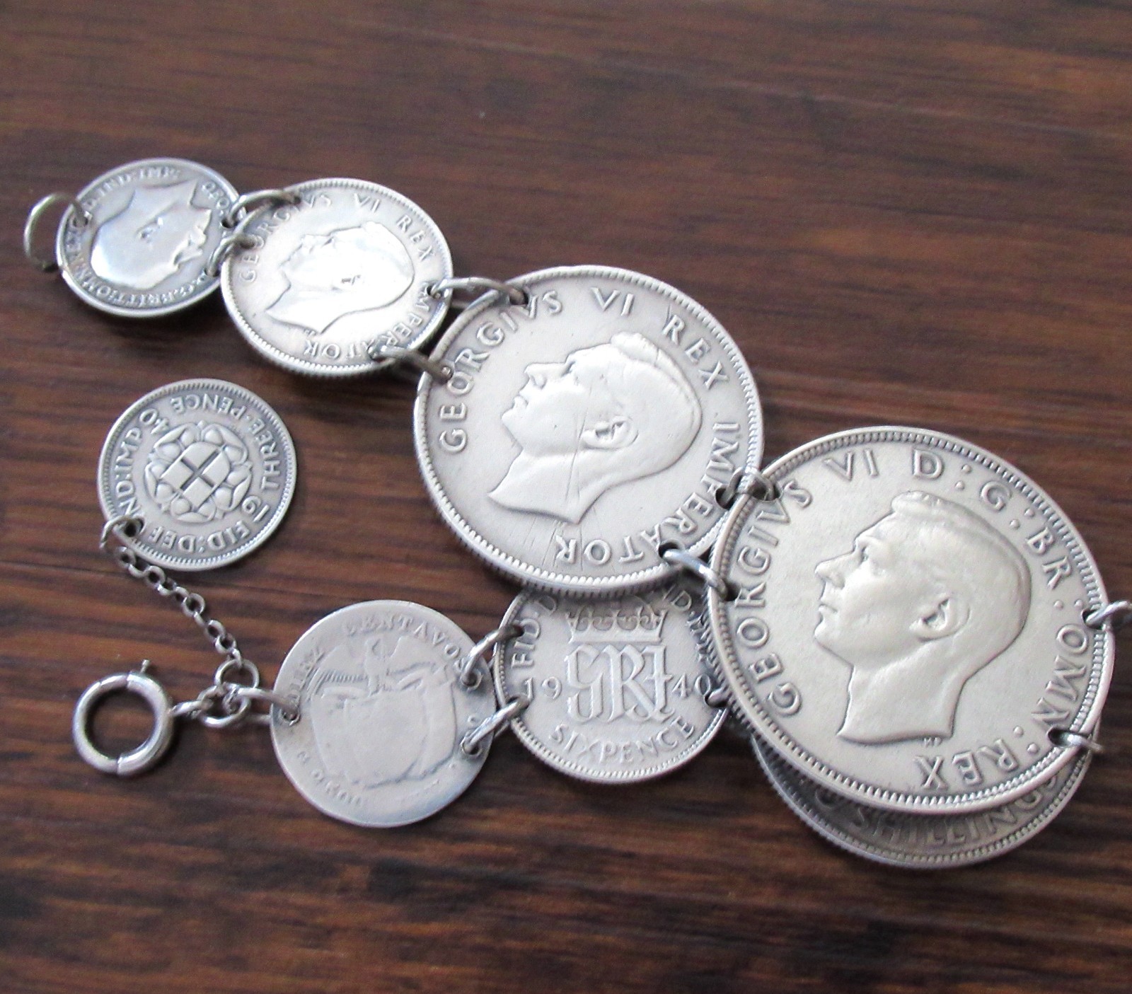 Vintage Great Britain South Africa Columbia Silver Coin Bracelet Half Crown