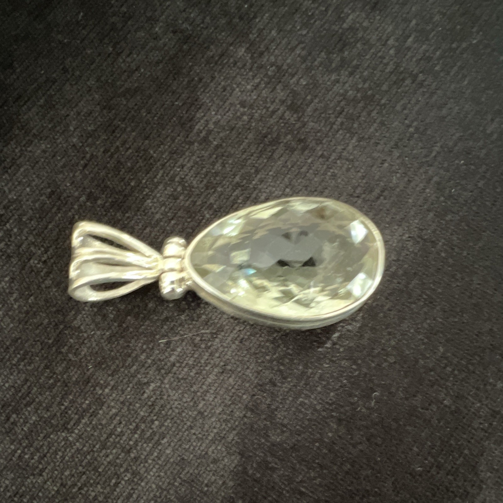 Silver 925 Teardrop Clear Faceted green amethystStone Charm Pendant, Bezel Set