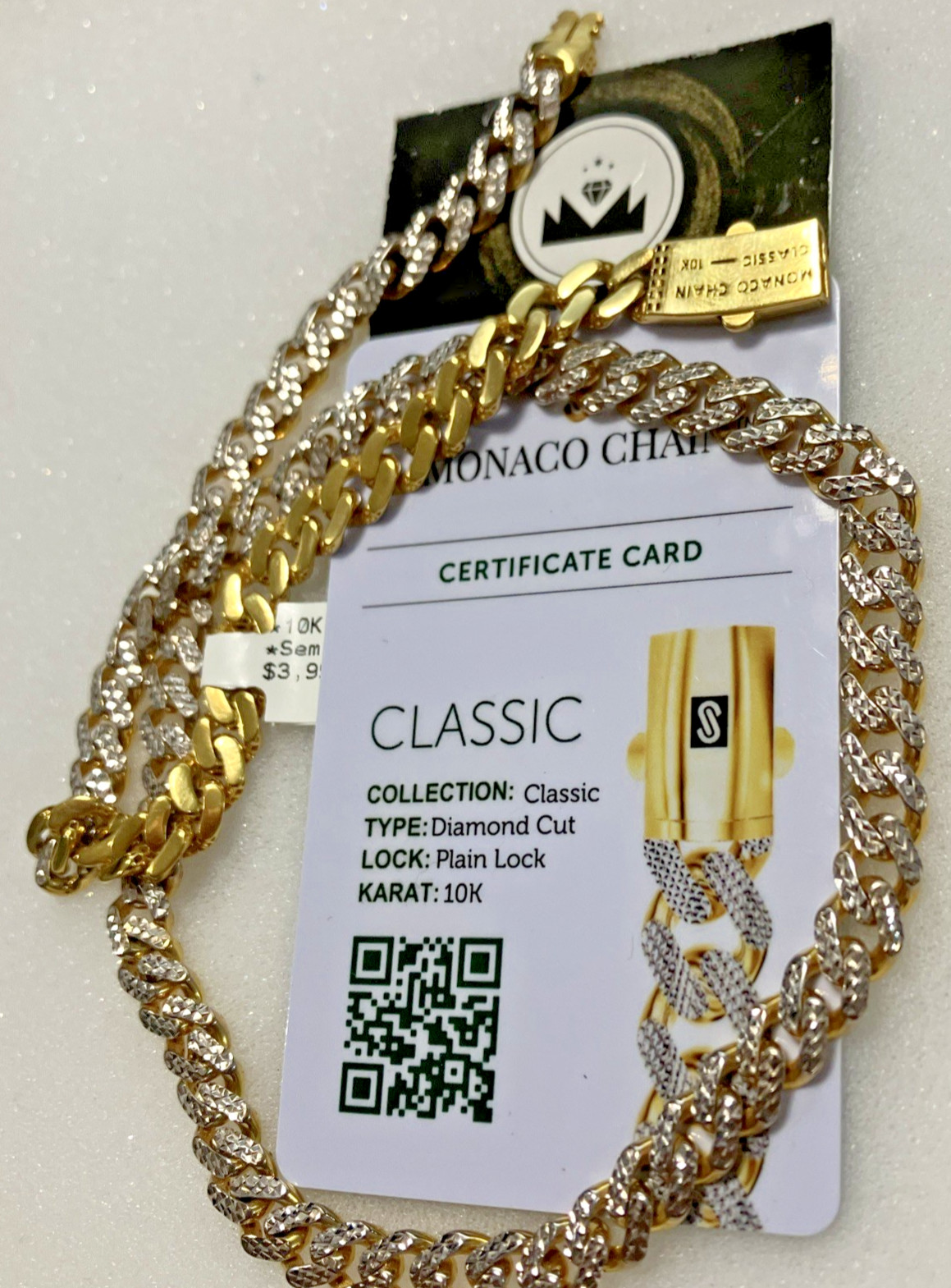 10kt Real Gold Cuban Chain 17.16Grams 7.5mm 20” Monaco Brand w/ Certificate Card