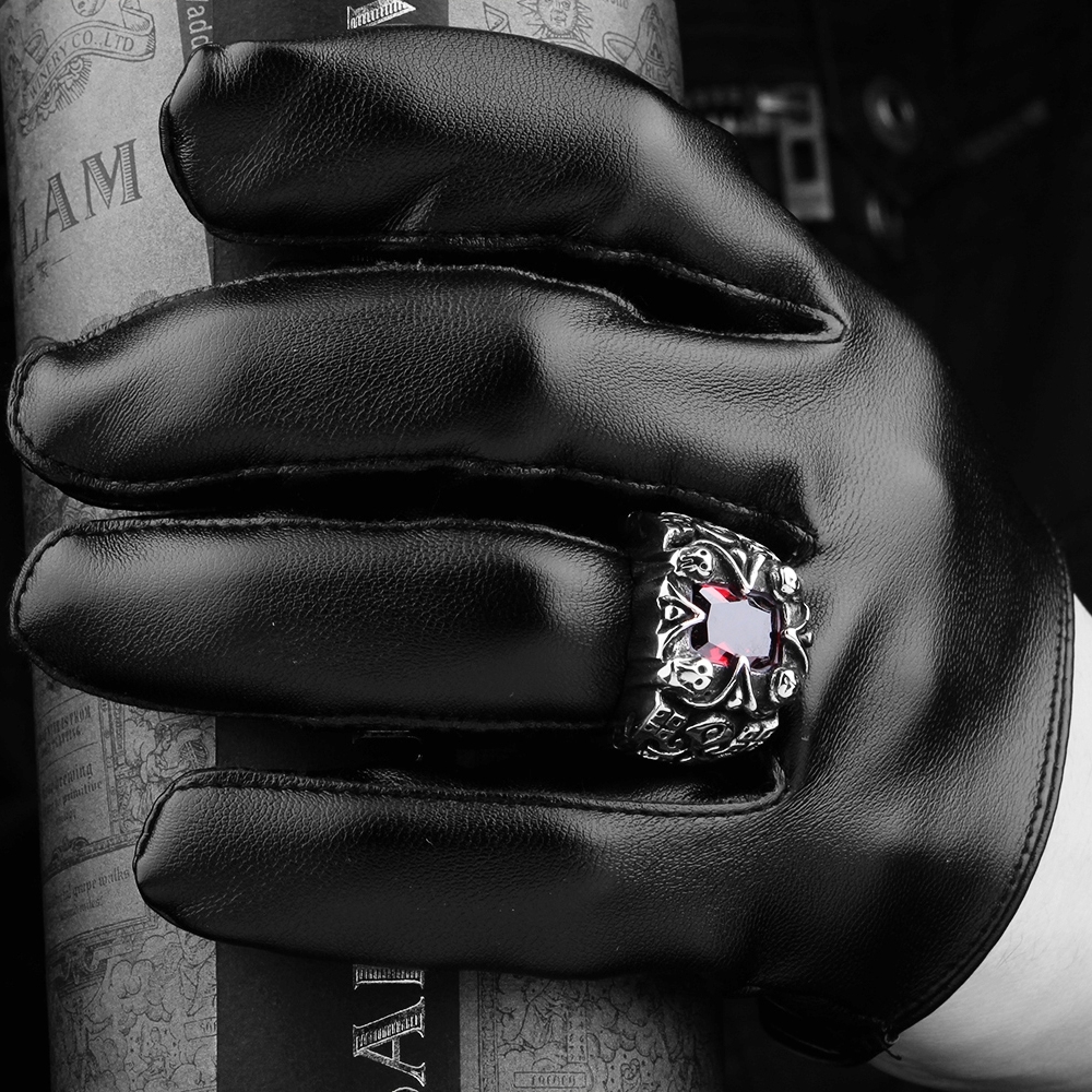 Stainless Steel Gothic Biker Tribal Ring Black Red Men’s UnIsex B202