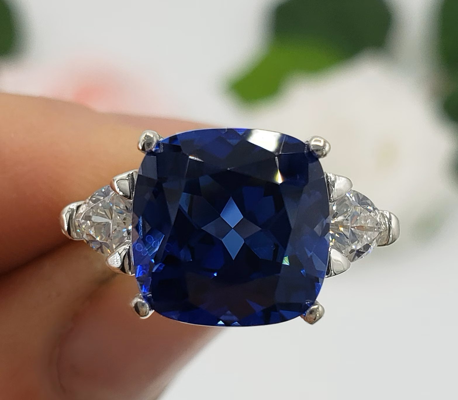 7.5 Ct Cushion Cut Natural Sapphire Diamond Wedding Bridal Ring 14K White Gold
