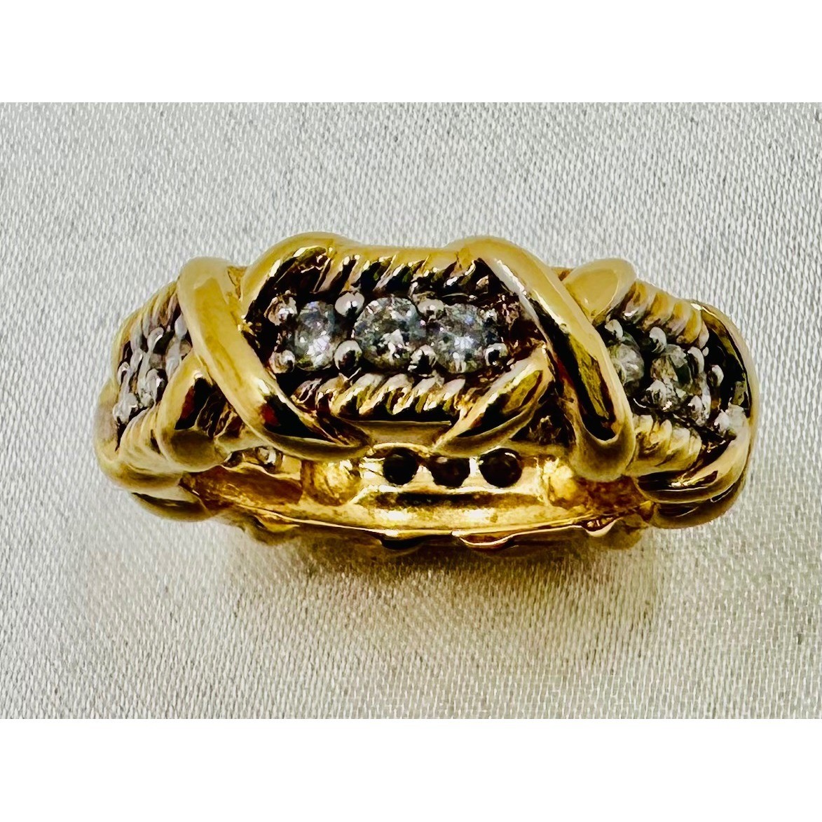 Camrose Cross JBK Gold Tone CZ X Crossover Rope Eternity Ring Size 6 Thailand