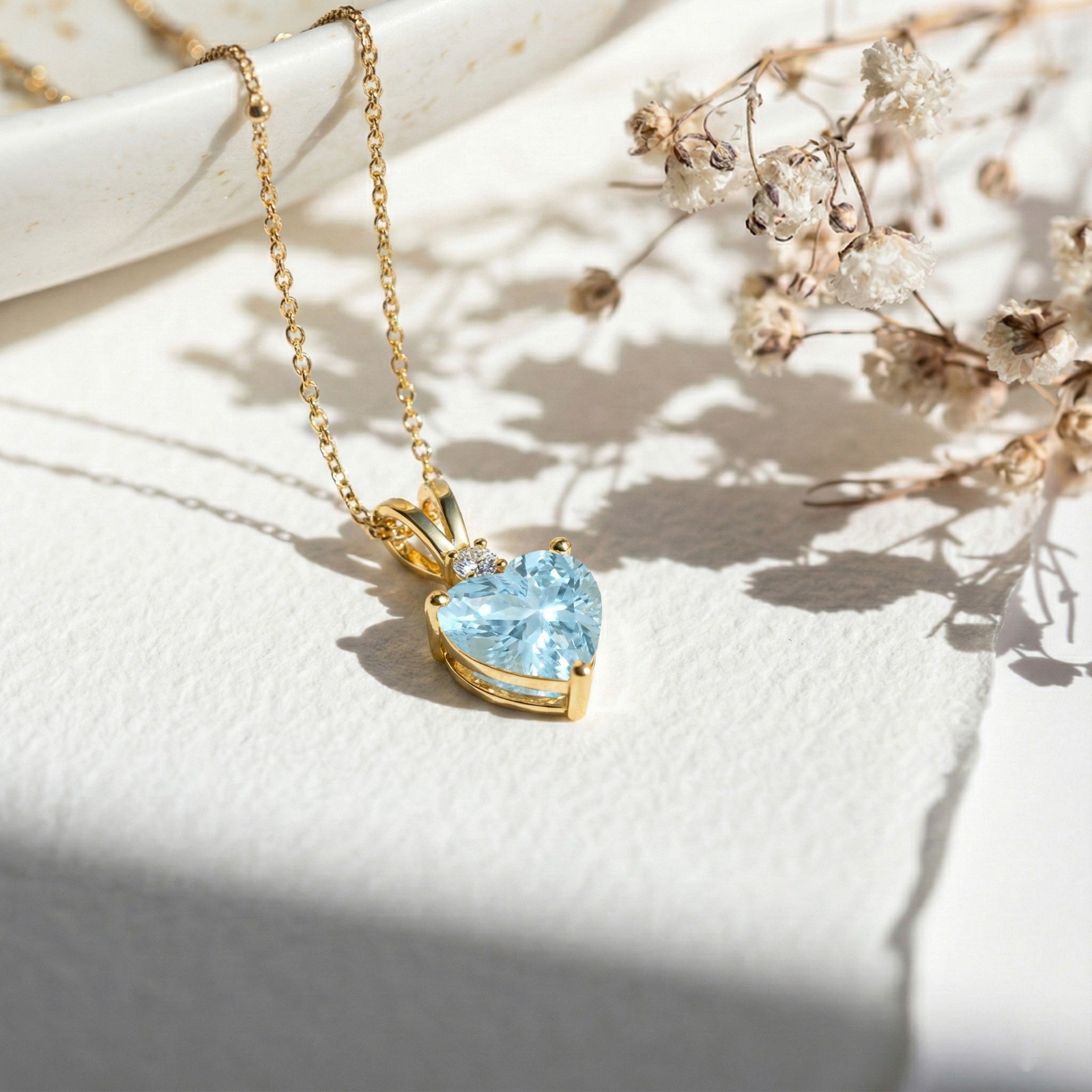 Aquamarine Heart Necklace, Heart Shaped Aquamarine Pendant, Blue Gemstone Gift
