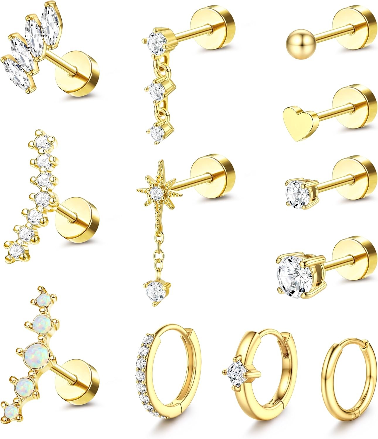 YADOCA 20G Helix Piercing Jewelry Flat back 20G=0.8MM, 14k Gold Plated