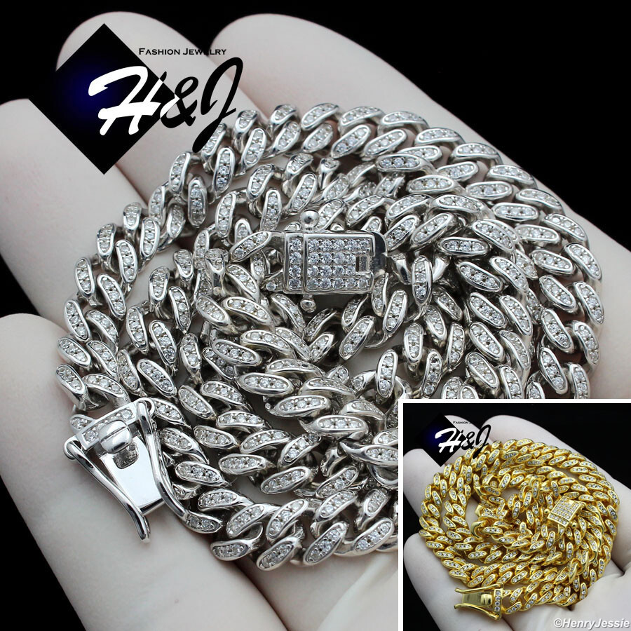 925 STERLING SILVER 18″-30″X6MM SILVER/GOLD PLATED ICY CZ CUBAN LINK NECKLACE*19