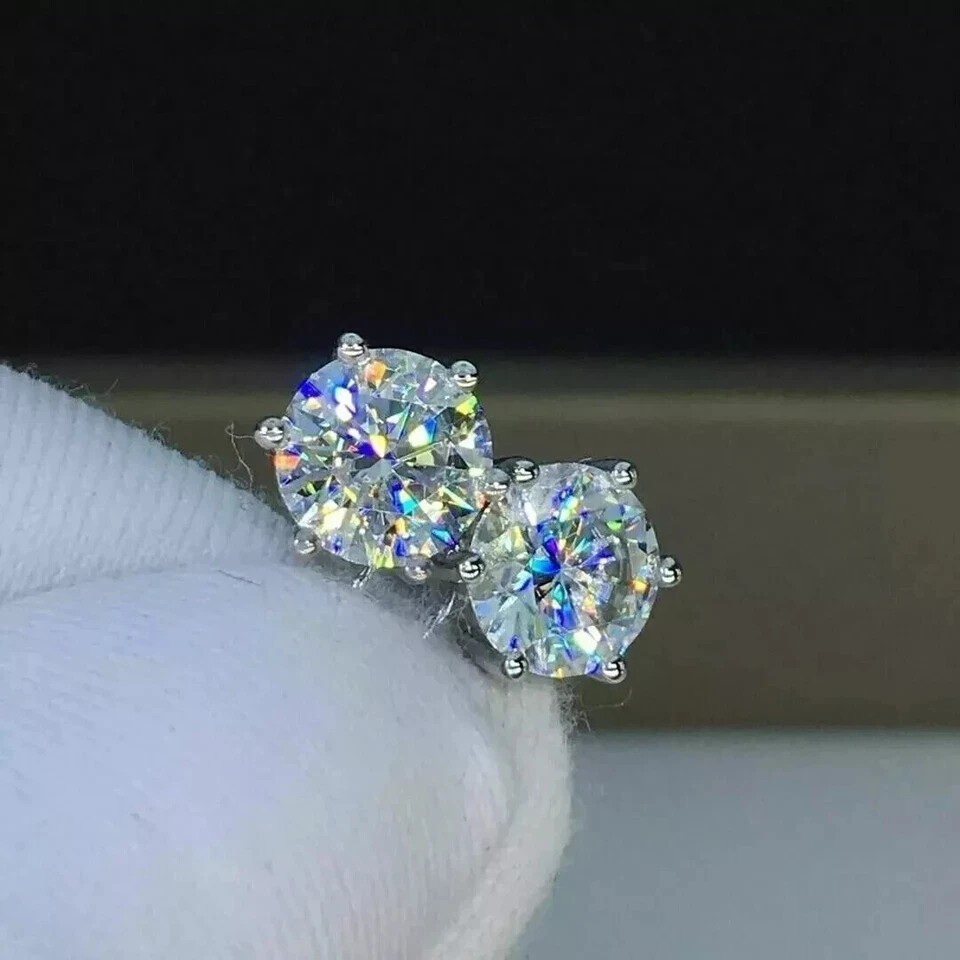 1Ct Round Cut Natural Diamond Women’s 6 Prong Set Stud Earrings 14k White Gold