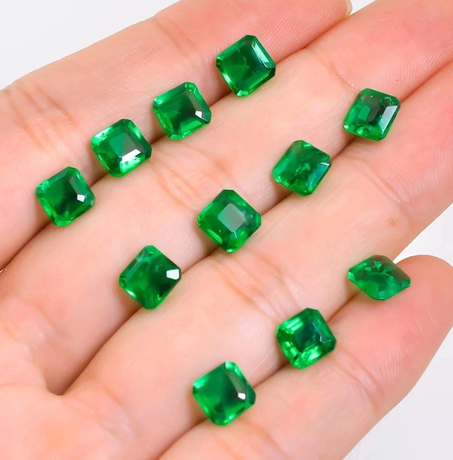 22 Pcs 6 mm Natural Emerald Colombian Asscher Cut Faceted Loose Gemstone LOT