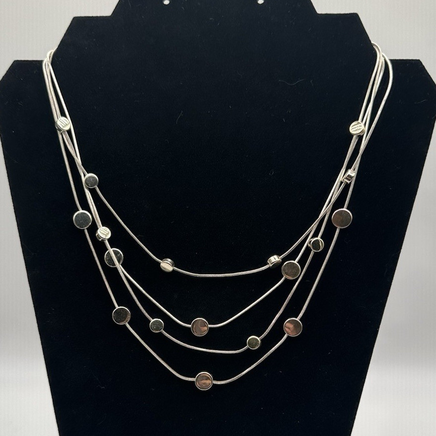 Statement Necklace Silver Tone Layered Station Cable Chain Disc Coin Charms