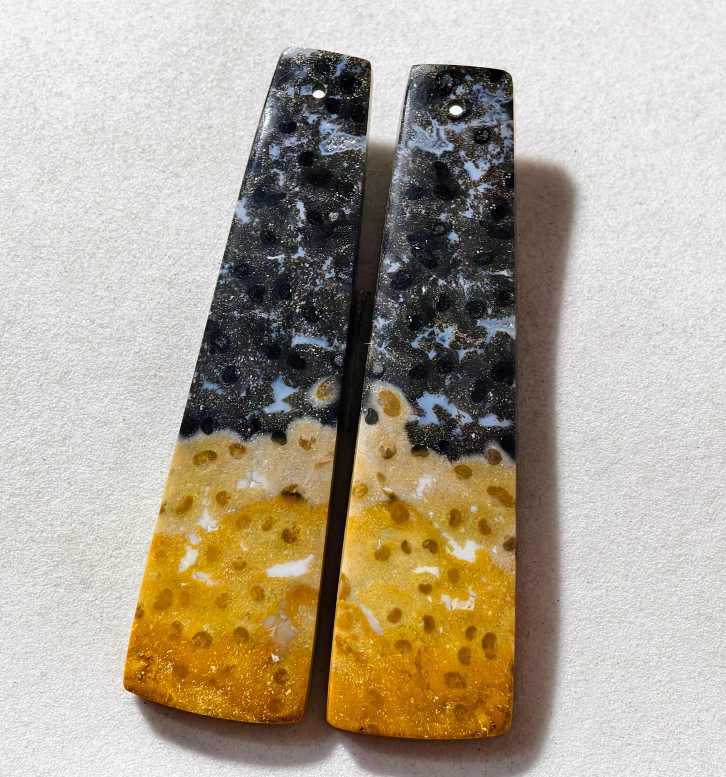 83 Cts Natural Fossilized Palm Root Drilled Pair Cabochon Gemstone 57.5X15.8 MM