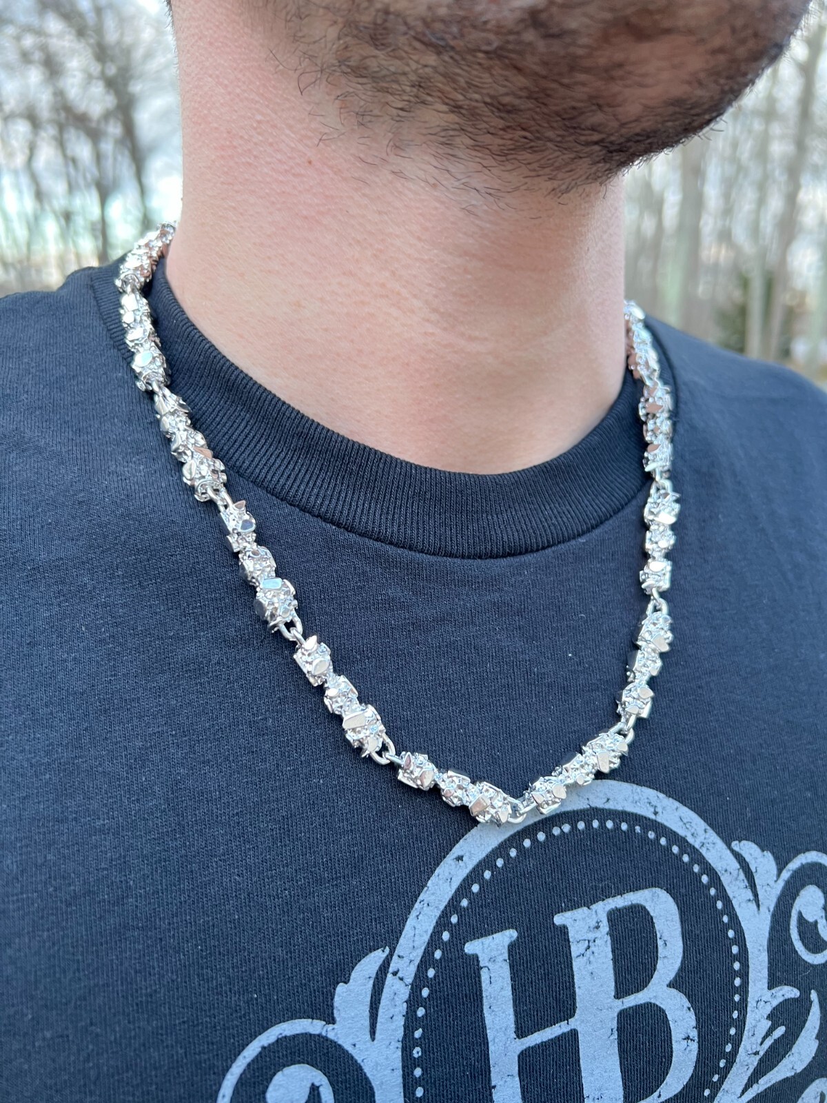 Mens HEAVY Real Solid 925 Sterling Silver Nugget Link Chain Necklace 8mm 18-30″