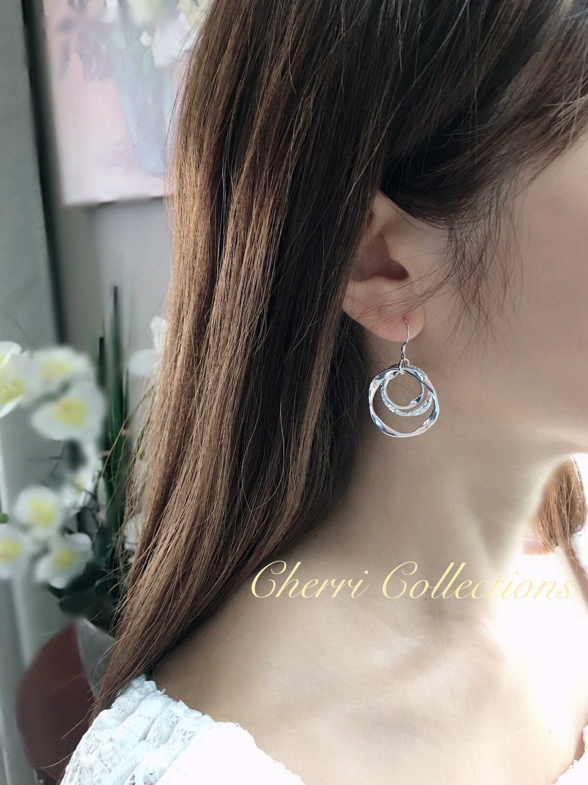 Womens 925 Sterling Silver 3 Circle Round Dangle Drop Hoop Hook Earrings E42