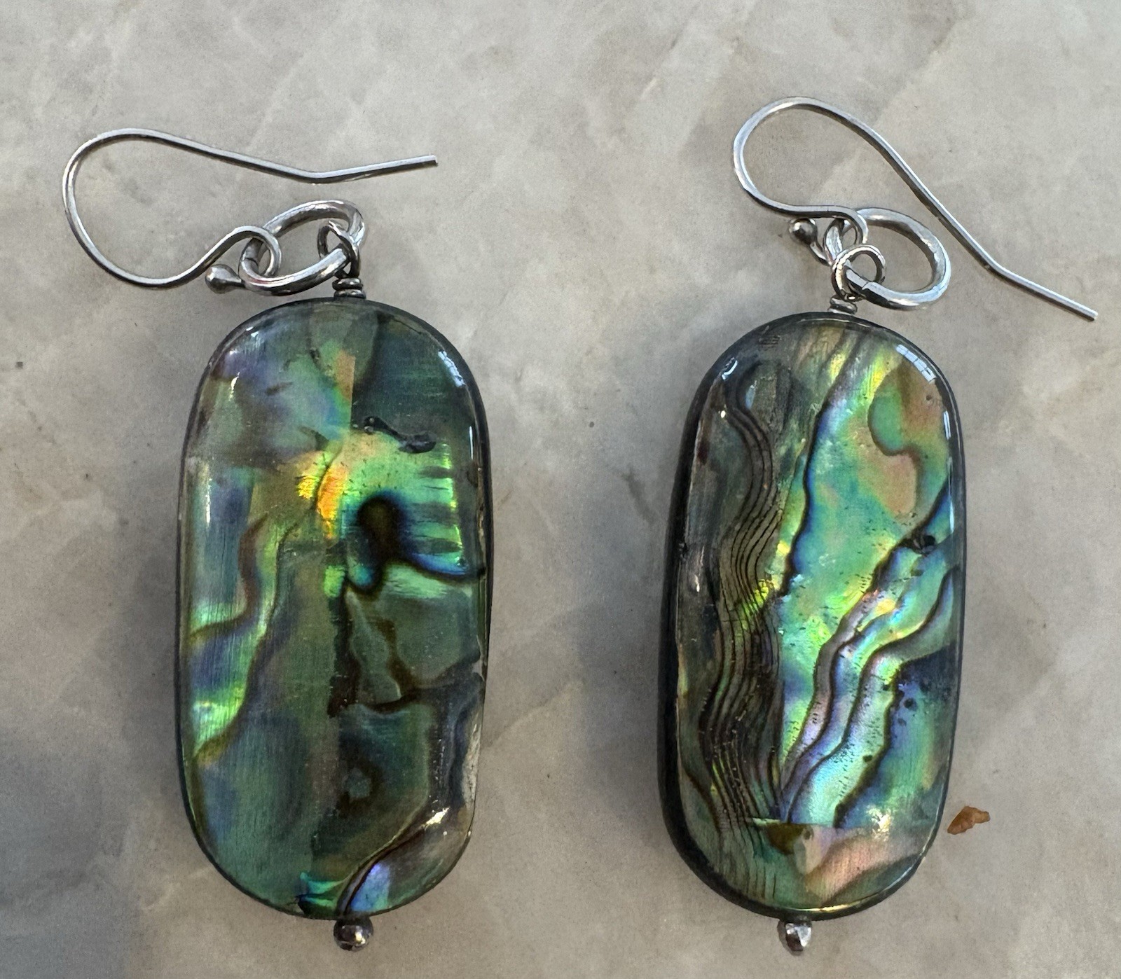 Gorgeous Abalone Dangling Earrings Stamped 925 Sterling Silver Vintage