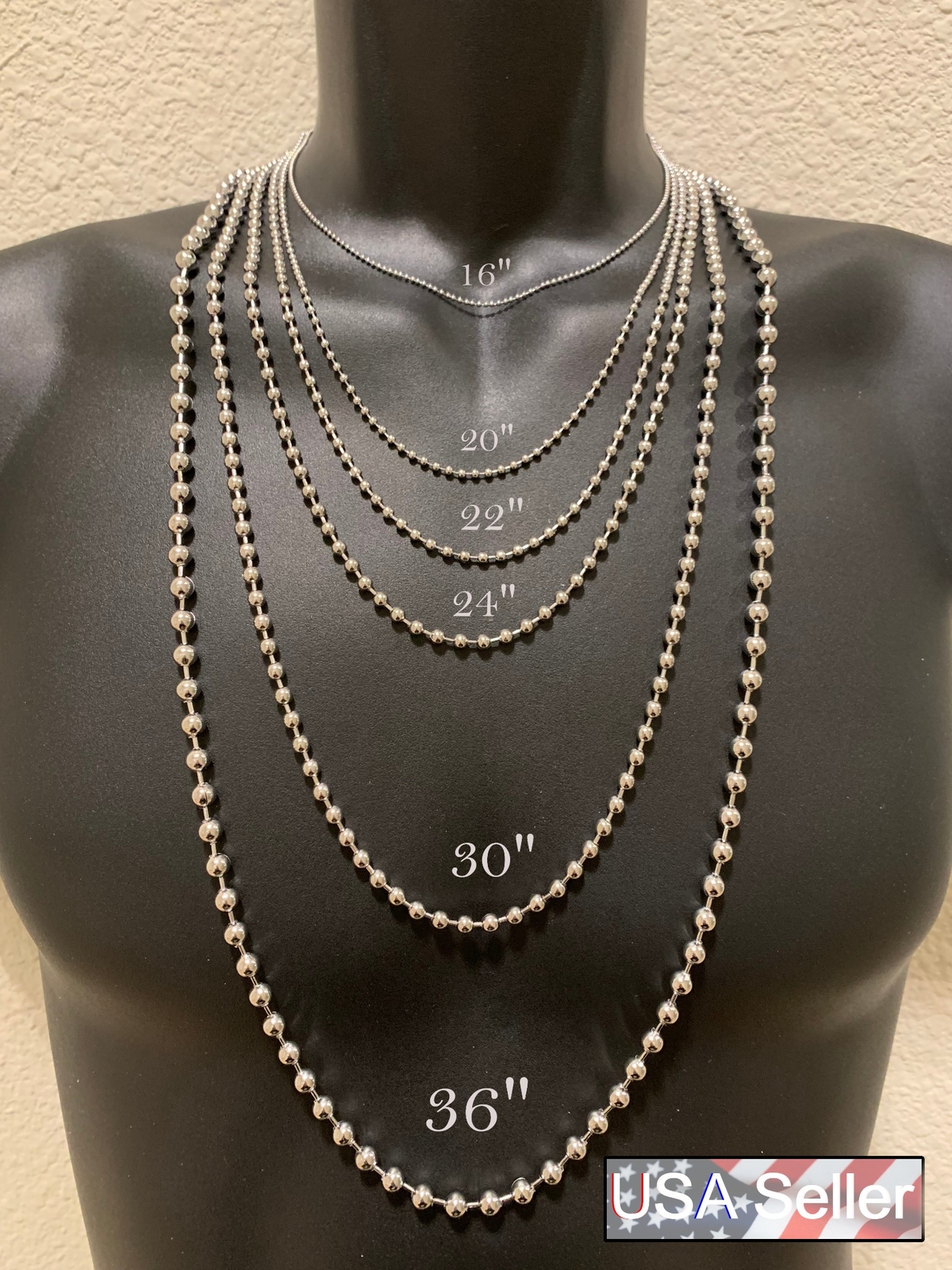 1.5/2.4/3.2/4/4.5/6mm 15″-108″ STAINLESS STEEL SILVER BALL CHAIN NECKLACE