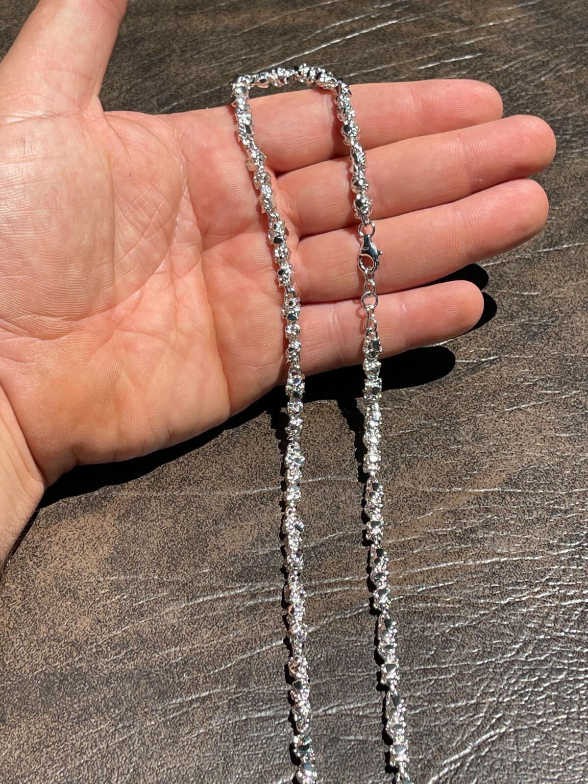 Custom Handmade Solid 925 Sterling Silver Nugget Link Chain Necklace 5mm 18-30″
