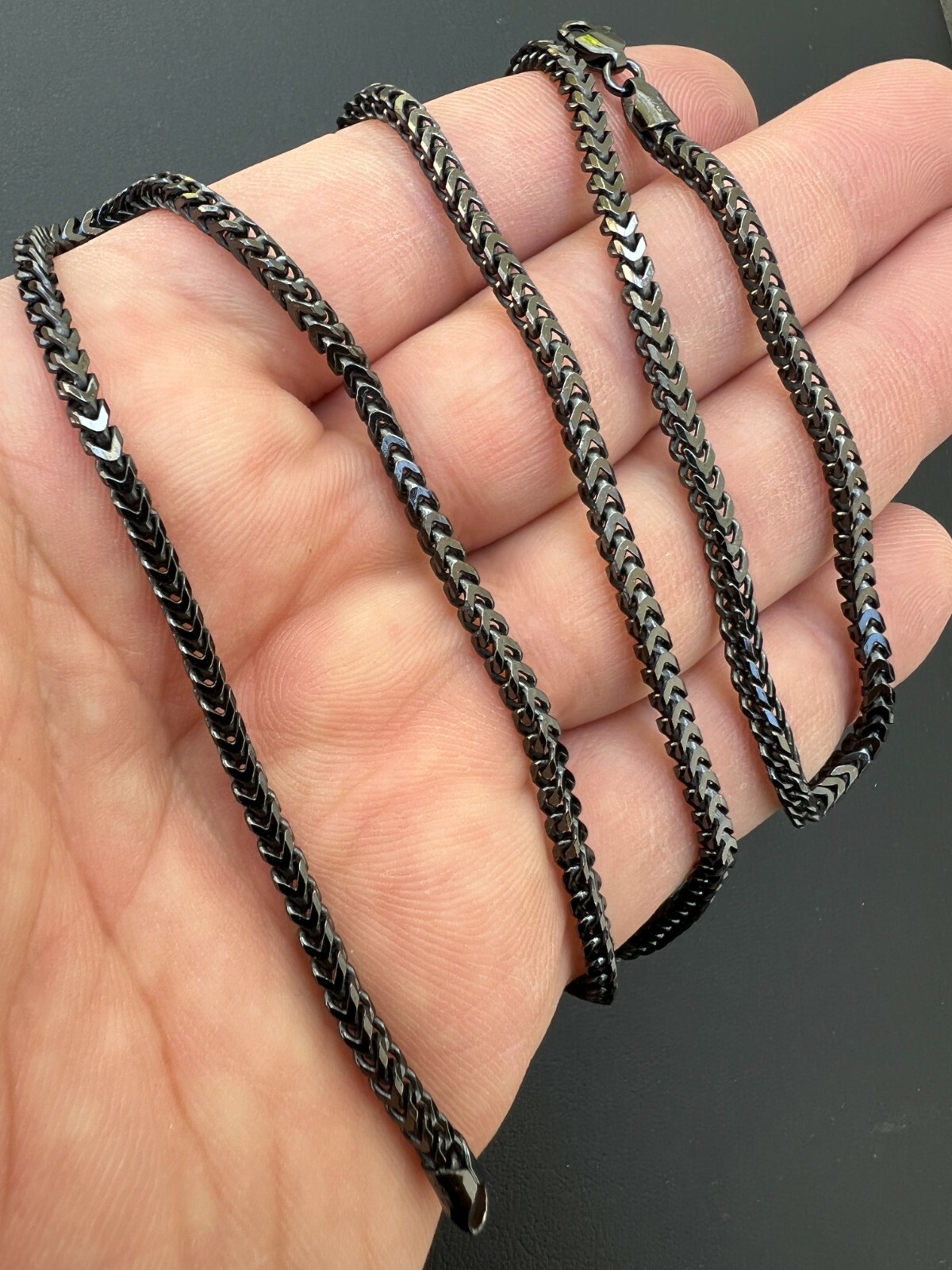Franco Chain 2.5mm Necklace Black Oxidized Rhodium Over Real 925 Sterling Silver