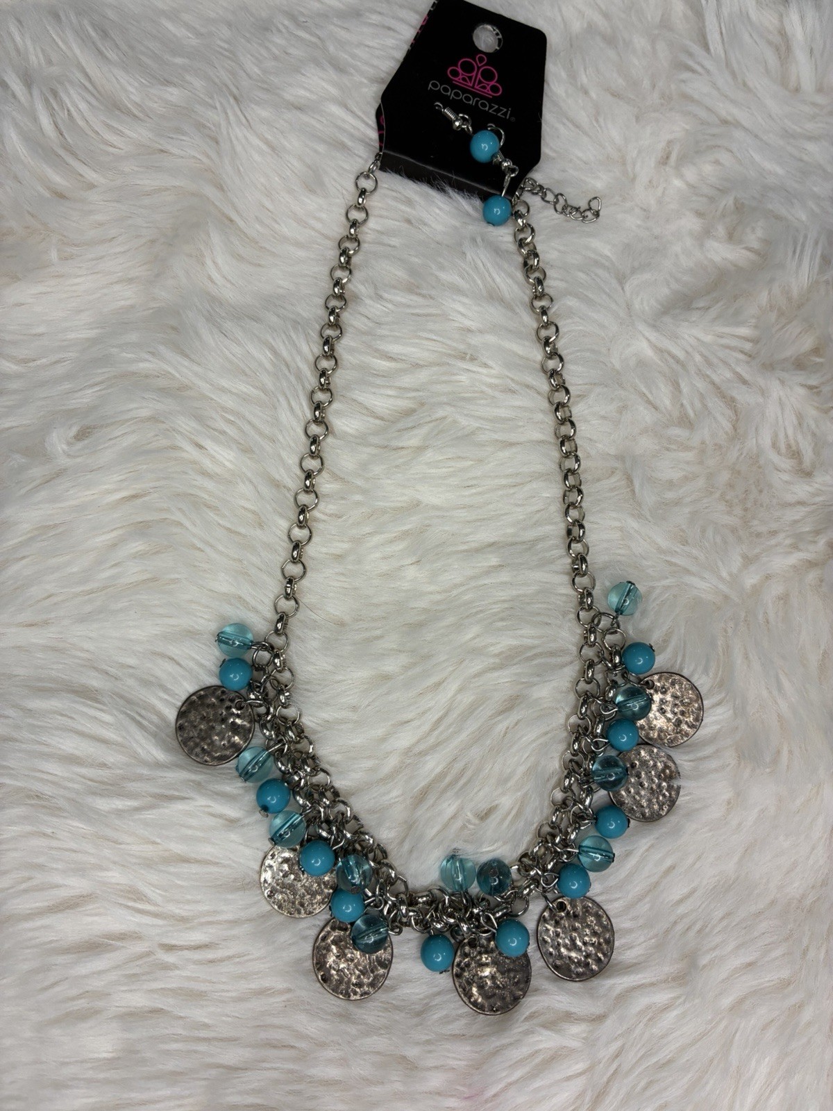 Paparazzi Silver Tone Blue Round Bead Cable Chain Necklace, Lobster, Adjustable