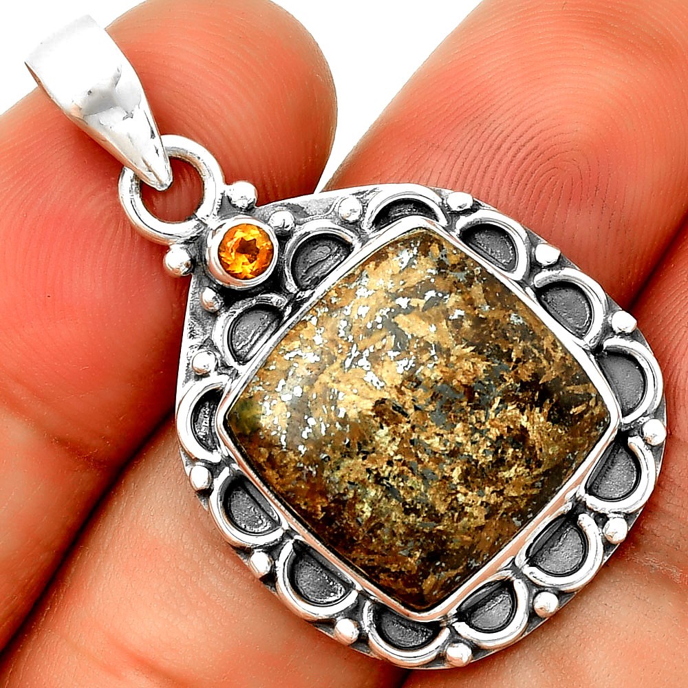 Natural Bronzite & Citrine 925 Sterling Silver Pendant Jewelry P-1080
