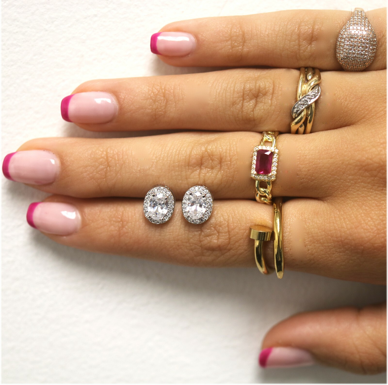 18k White Gold Plated Oval Cut Halo Stud Earrings Made With Swarovski Elements