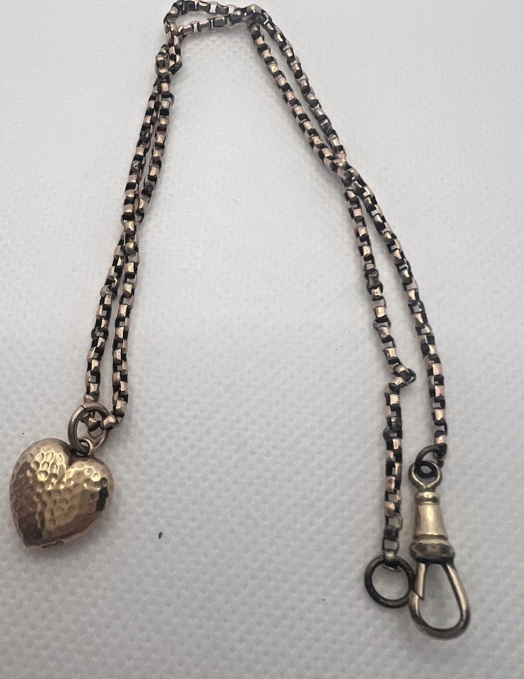 Antique 9ct Rose Gold Belcher Chain & Puffed Heart Pendant, 5.28g