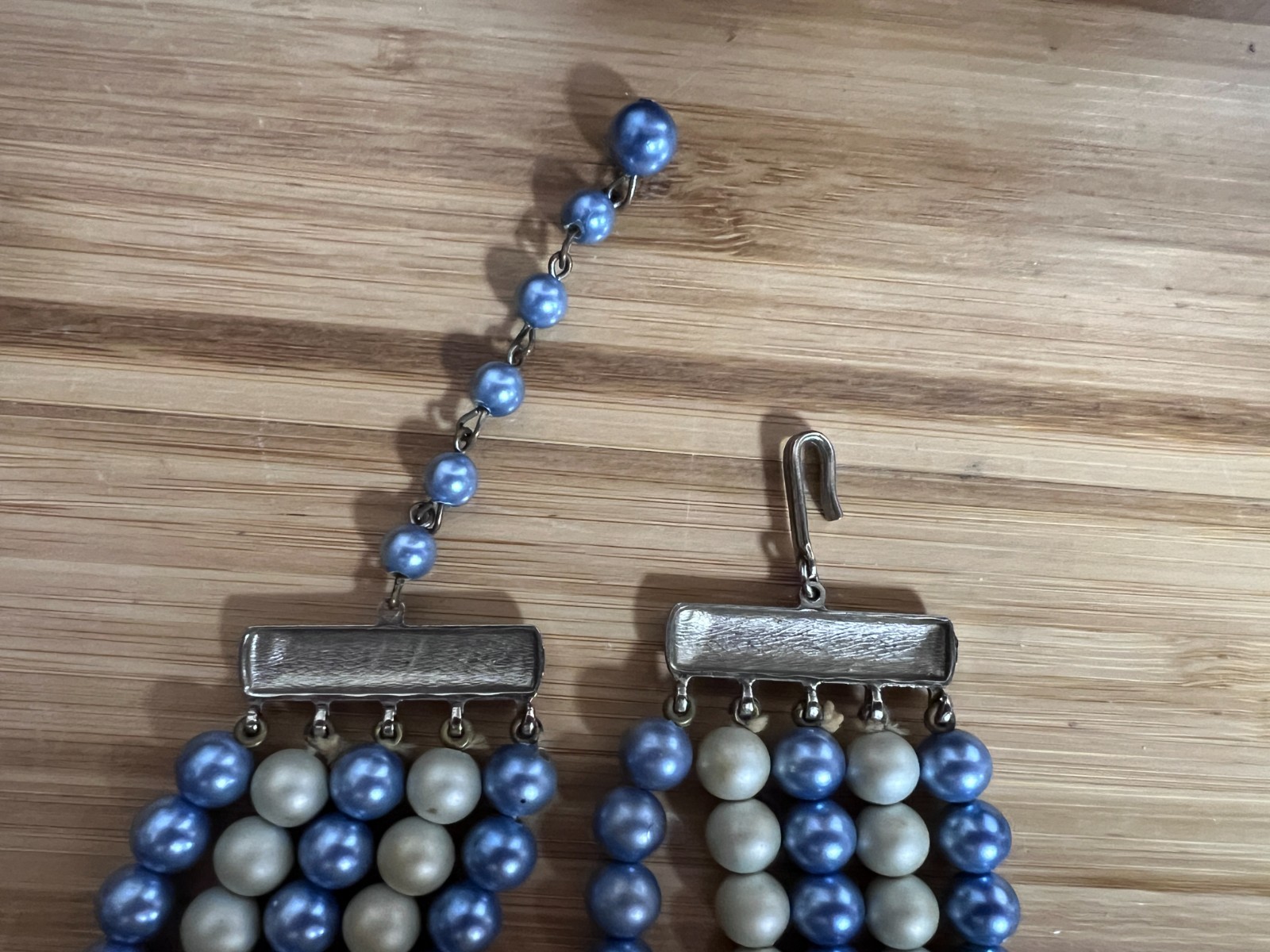 5 Strand Necklace with Blue Gray Beads – adjustable – max length 17 inches