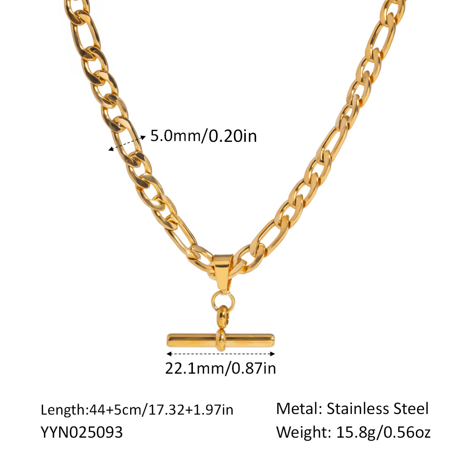 Hip Hop Punk Stainless Steel T-Bar Pendant Fried Dough Twists Chain Cuban Chain