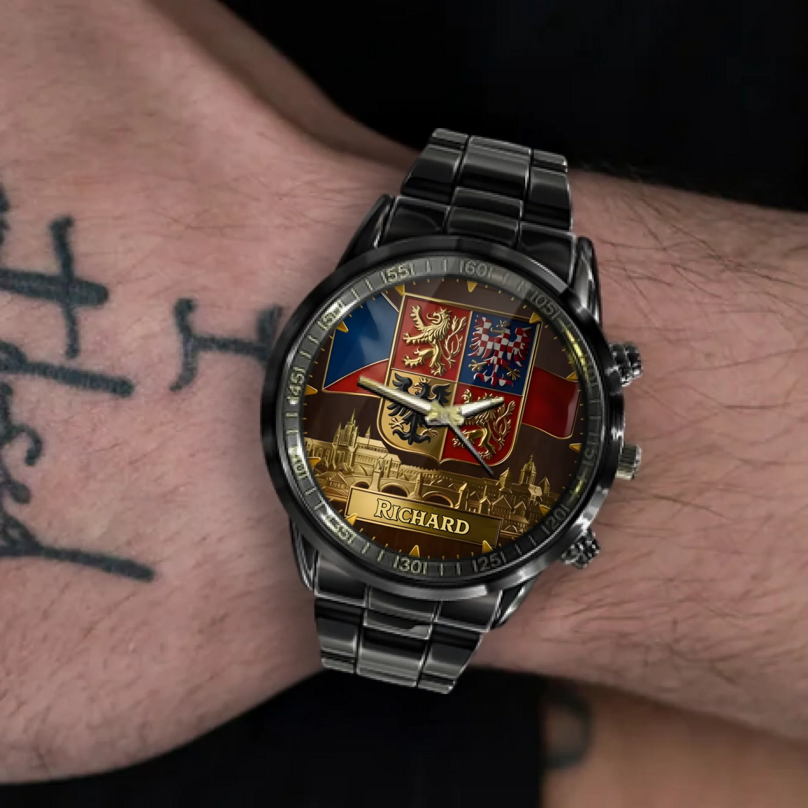 Personalized Czech Republic Heraldic Watch – Custom Engraved Name & National Coa