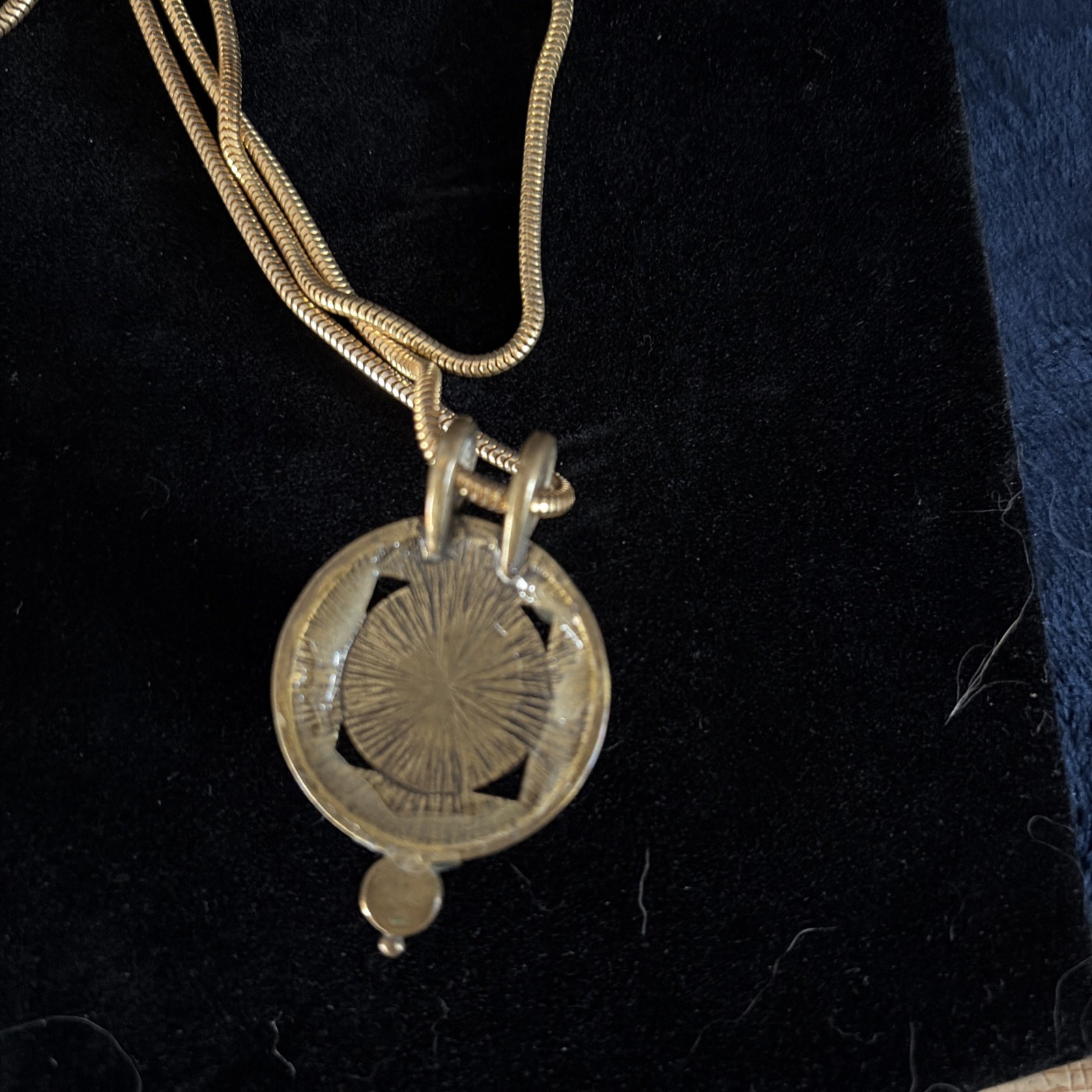 Vtg Distress Look Gold Tone & Grey Metal 24 ” Chain Pendant Necklace No Brand