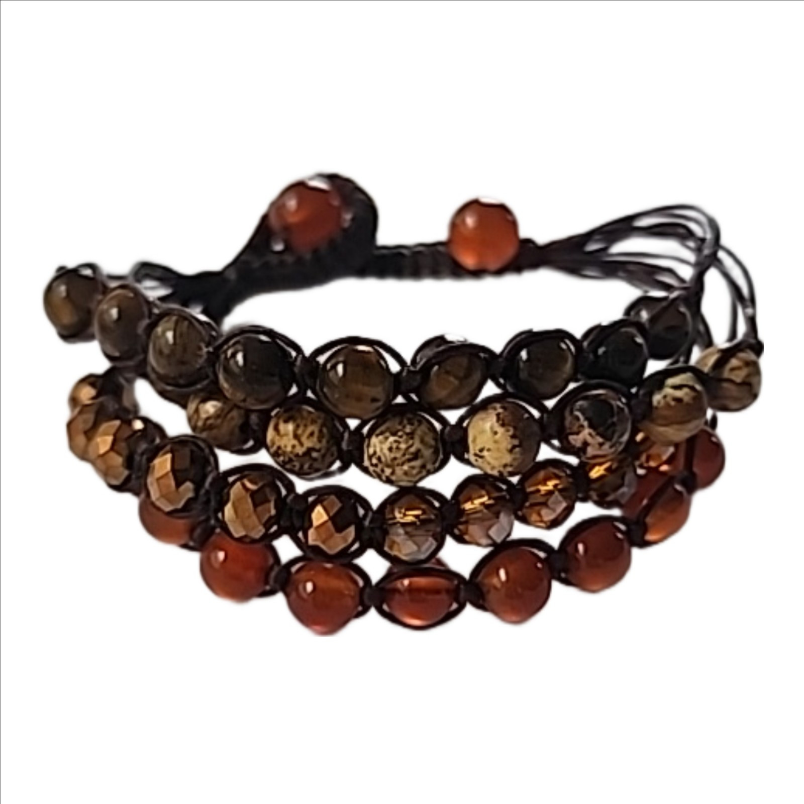 Elly Preston Leather Cord Bronze Bead Boho 3 Strand Wrap Marble Bracelet