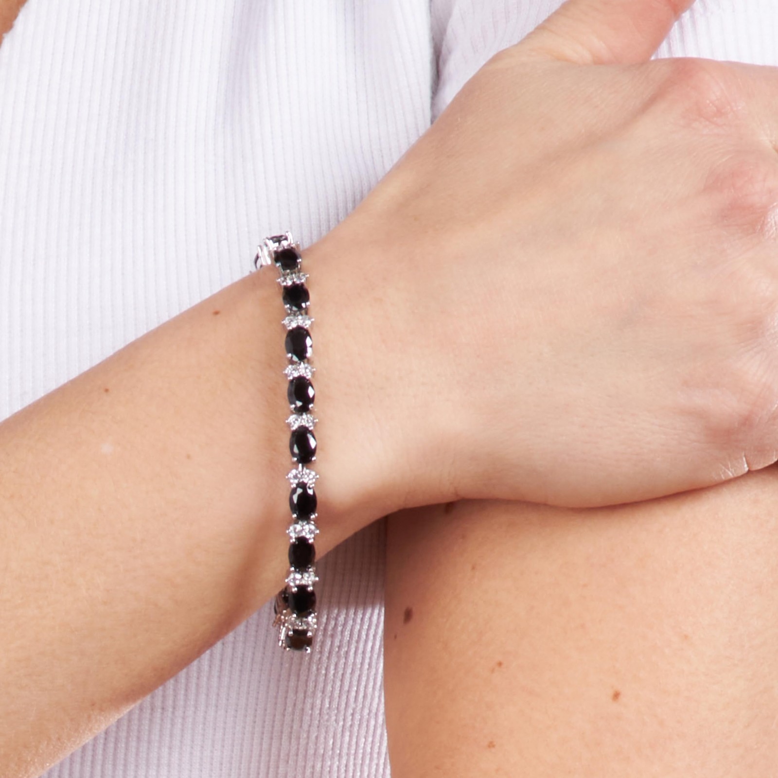 KEZEF Tennis Bracelets For Women – Cubic Zirconia – Oval 7x5mm 7 Inch, Black