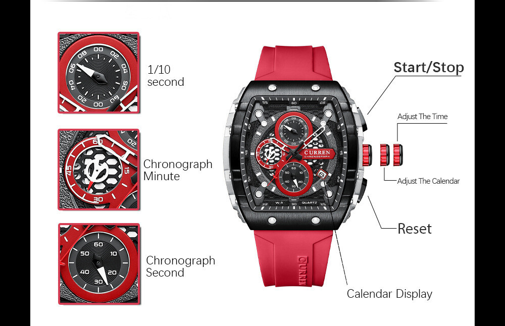 CURREN Men Sport Watch Brand Silicone Wristwatch Big Case Male Quartz Watches