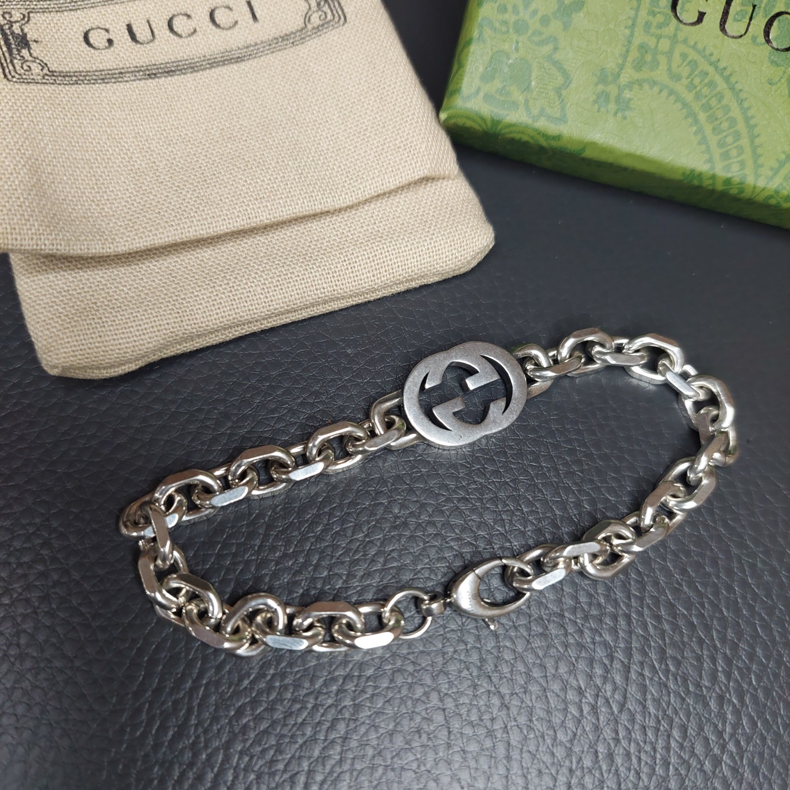 Gucci 925 Silver GG Chain 20 Bracelet 7.5″