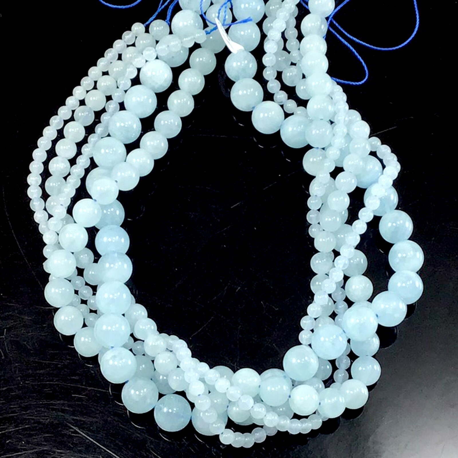 Nature Blue Aquamarine Smooth Round Loose Bead 15″ strand Jewelry Making