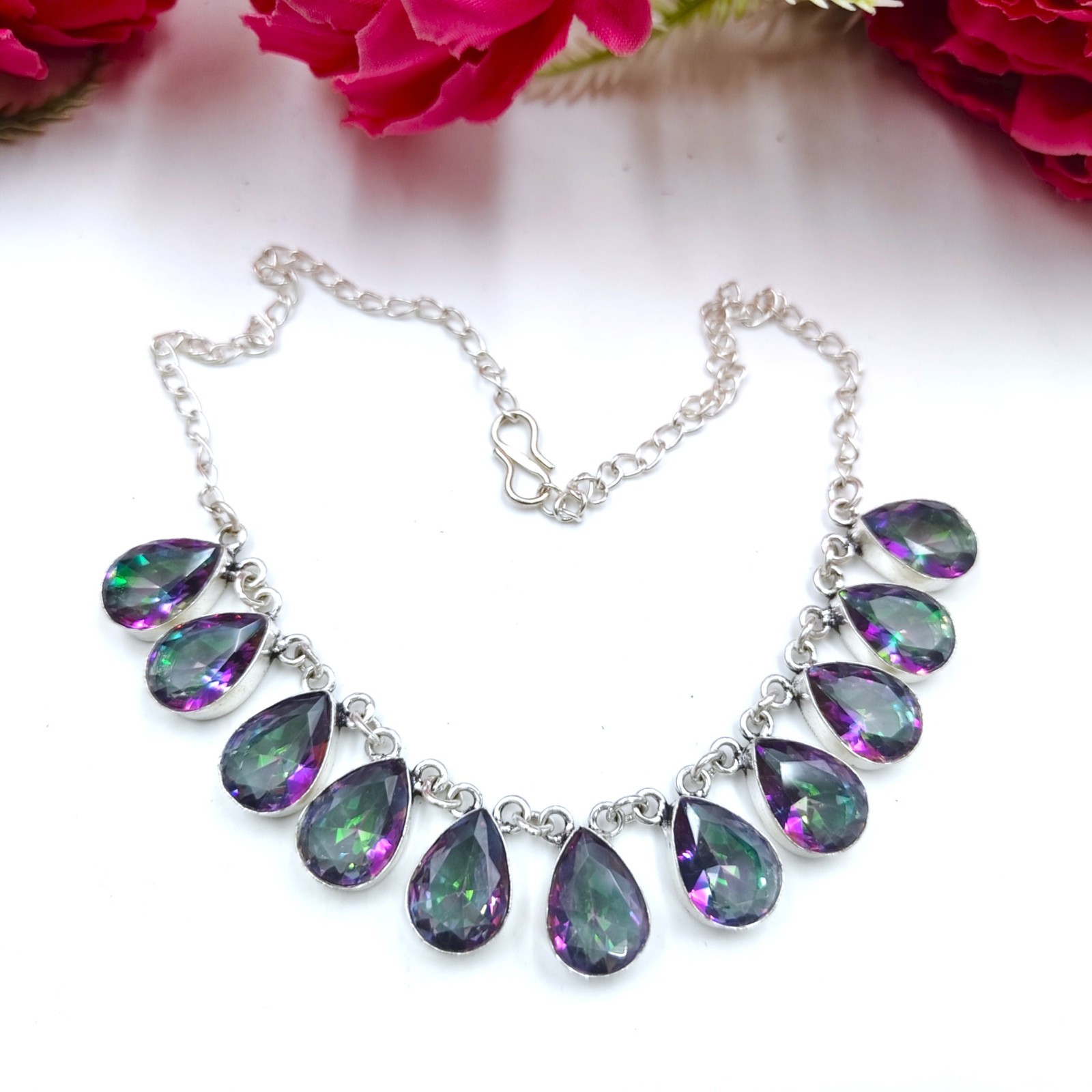 Mystic Topaz Gemstone Handmade 925 Sterling Silver Jewelry Necklace Sz-17-18″