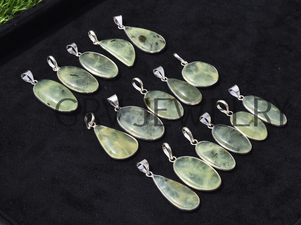 1-500 Pcs Prehnite Pendant Wholesale Lot Bulk: Silver Plated Necklace WH-19
