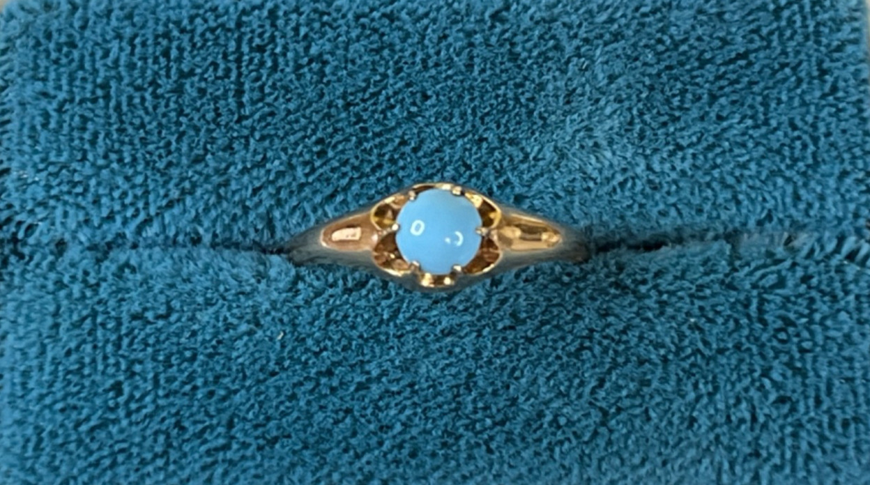 1890’s Victorian 14k Persian Robin’s Egg Turquoise Antique Belcher Ring Sz 5.75