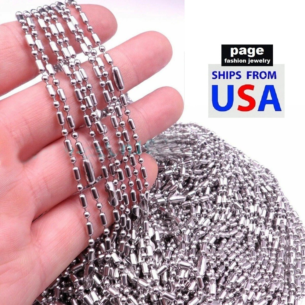 USA Seller Silver 316L Stainless Steel 30″ 2.4mm Oval Bamboo Bead Chain Necklace